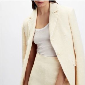 Zara Textured Blazer With Pearl Buttons